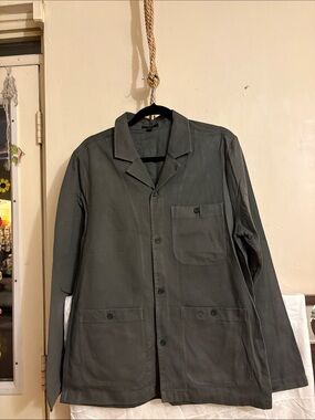 COS Men's Dark Olive Lightweight Shirt Jacket. Linen. Cotton